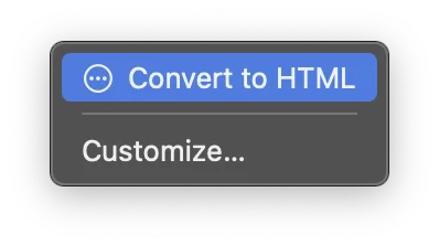 Convert to HTML action selection